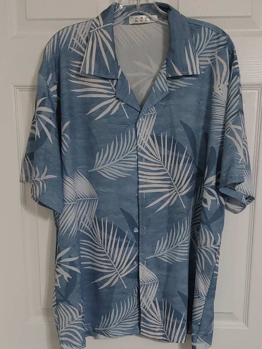 Mens 3XL Blue Palm Print Camp Shirt Silky Lightweight